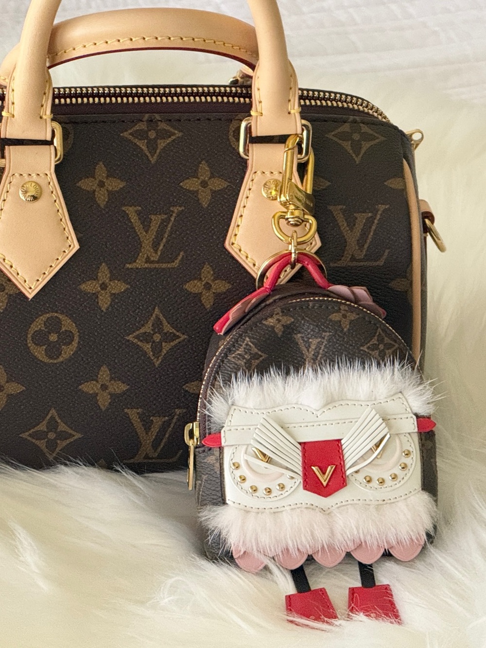 LOUIS VUITTON BIJOUX SAC WILD PUPPET PALM SPRINGS BAG CHARM OWL MICRO BACKPACK